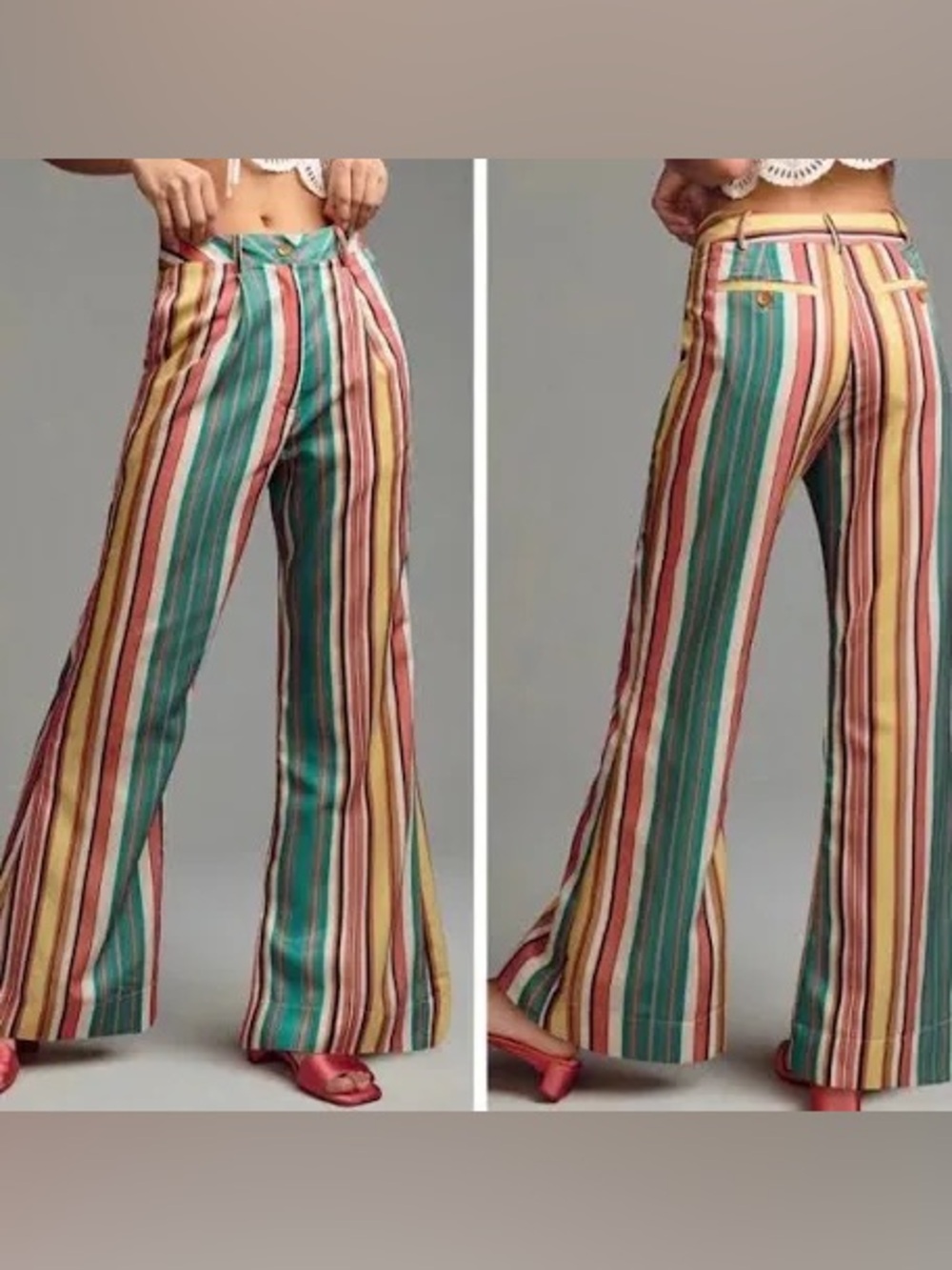 Anthropologie Striped Wide-Leg Pants in Green, Pink & Yellow size 0 nwot